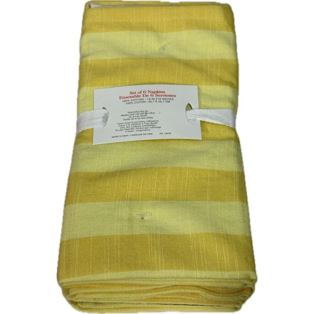 Wonder Dwellery Yellow Striped Embroidered Fruit Accent Cotton Napkins-6 Pack